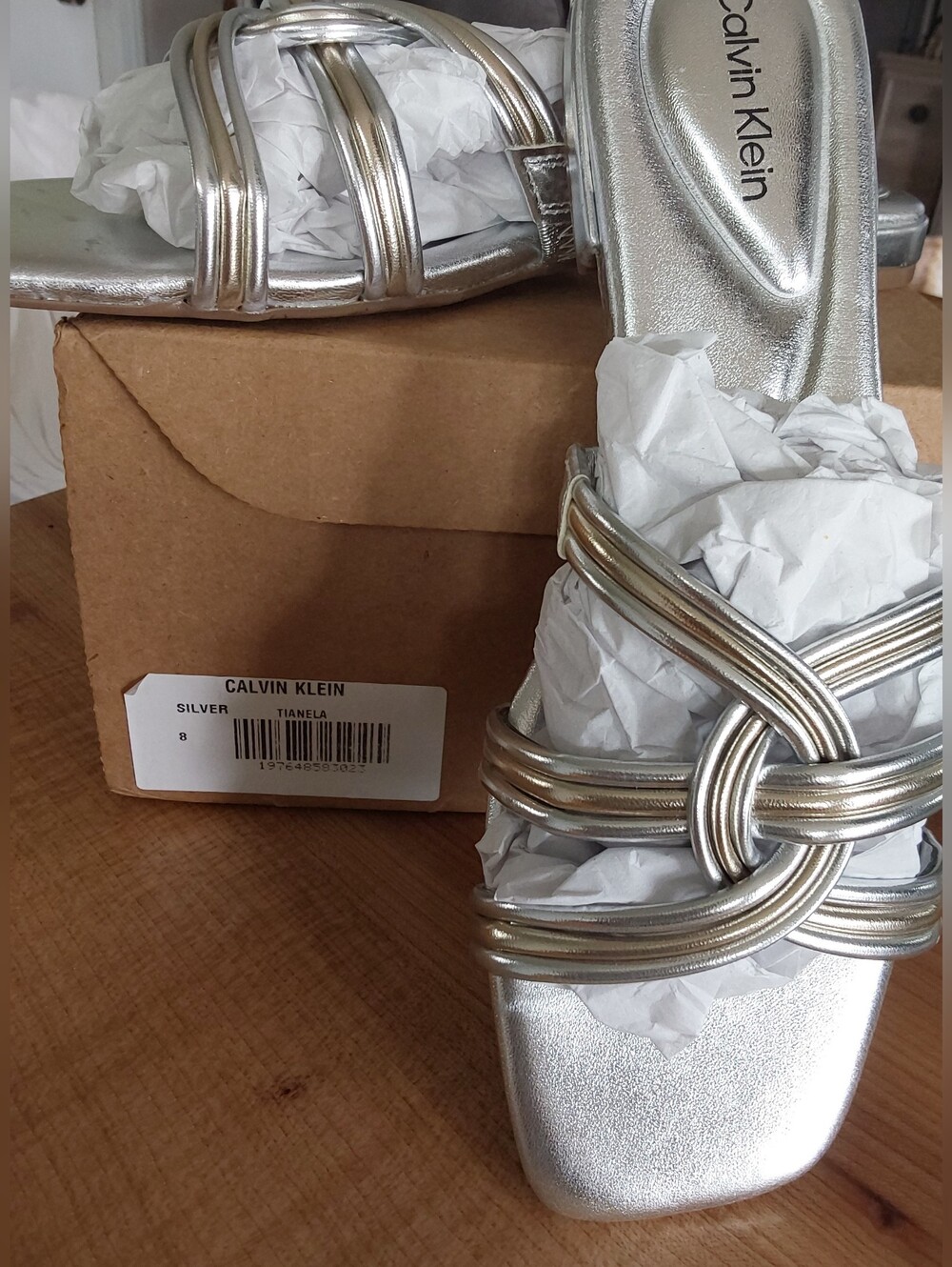 CALVIN KLEIN METALLIC SILVER & GOLD SLIDE SANDAL 8